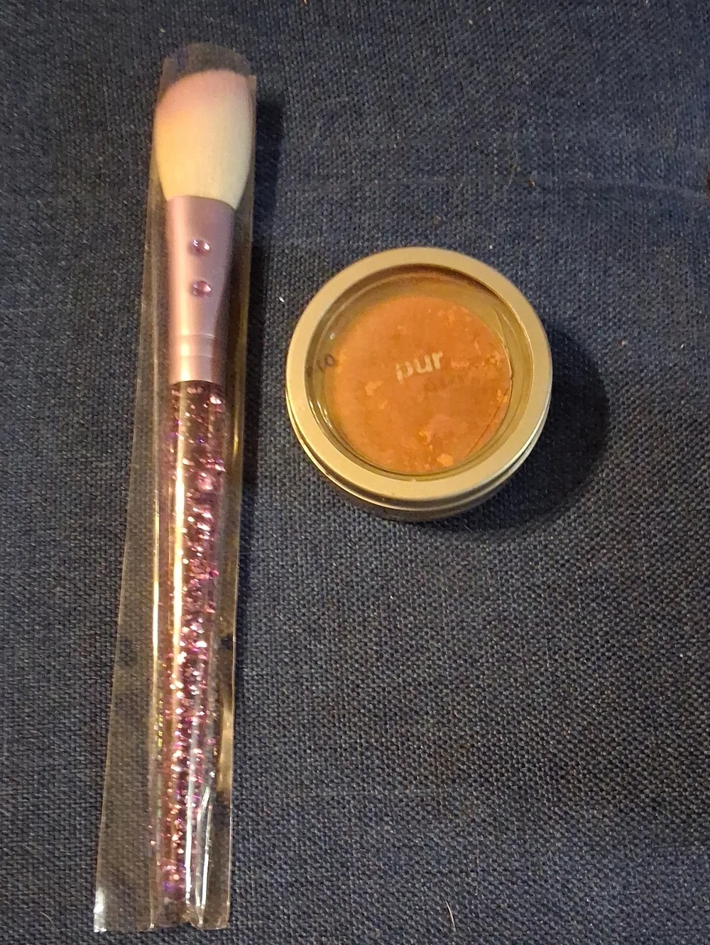 Pur Peach-Orange Pressed Blush with Pink Glitter Handle Brush